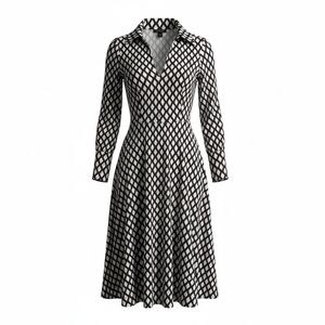 Women's Brown and Cream Collared Fit-and-Flare Dress